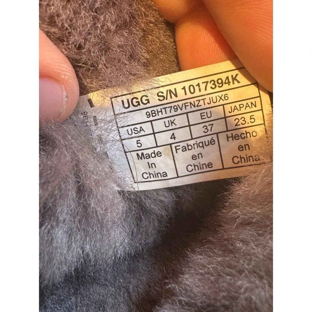 UGG Bailey Bow II Gray Sheepskin Boots Women's Size 5‎ Ribbon Suede Winter Boots